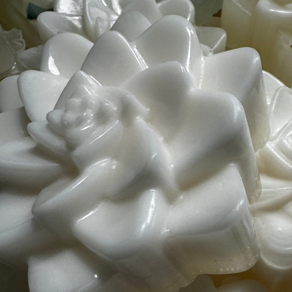 Blackwater Bath Bars – white lotus-shaped handcrafted soap bars, side view