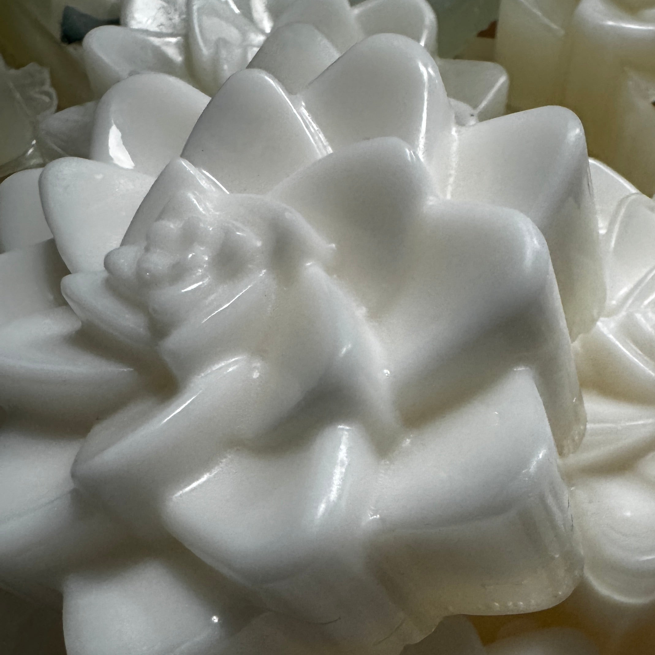 Blackwater Bath Bars – white lotus-shaped handcrafted soap bars, side view